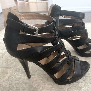 Nine West Black Leather Gladiator Heeled Sandal - Size 8